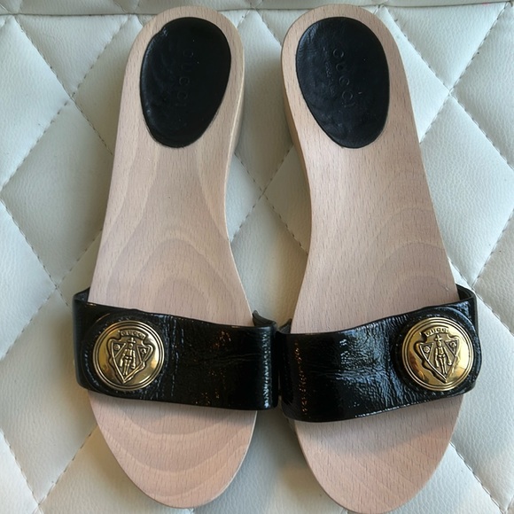 Gucci patent leather wooden Sandals - Picture 1 of 6
